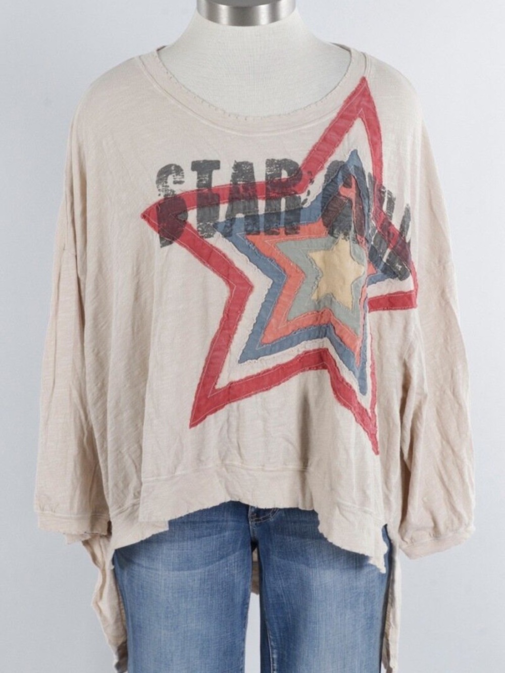 Magnolia Pearl Star Child Hi Lo Cream Star Applique Long Sleeve Top